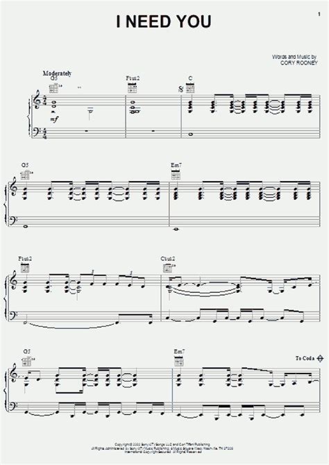 I Need You Piano Sheet Music | OnlinePianist