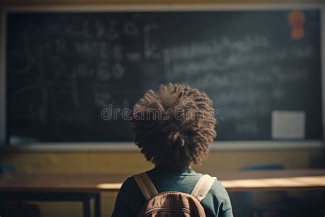 Back View of Young Child in Fornt of School Classroom Chalkboard Stock ...