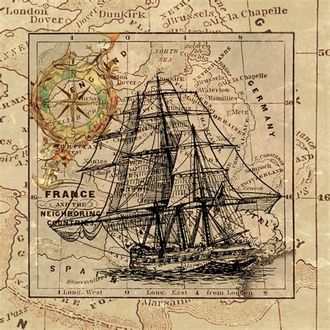 Vintage navire Map Art Collage Photo stock libre - Public Domain Pictures