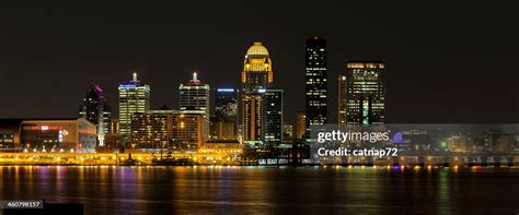 City Skyline At Night Louisville Ky With Ohio River High-Res Stock ...