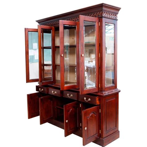 Solid Mahogany Wood Display Cabinet Large 4 Door Antique Colonial Style | eBay