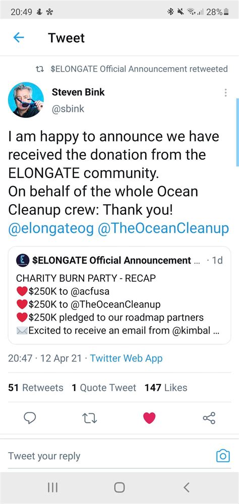 The ocean cleanup have also confirmed the donation. Let's continue ...