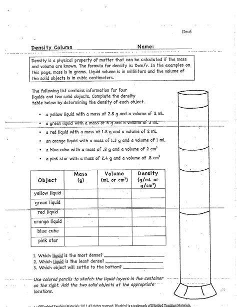 Density Column Practice - Studocu