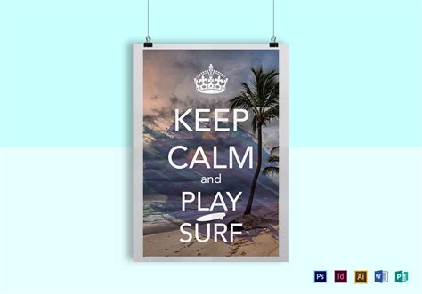 Keep Calm and Surf Poster Design Template in PSD, Word, Publisher ...