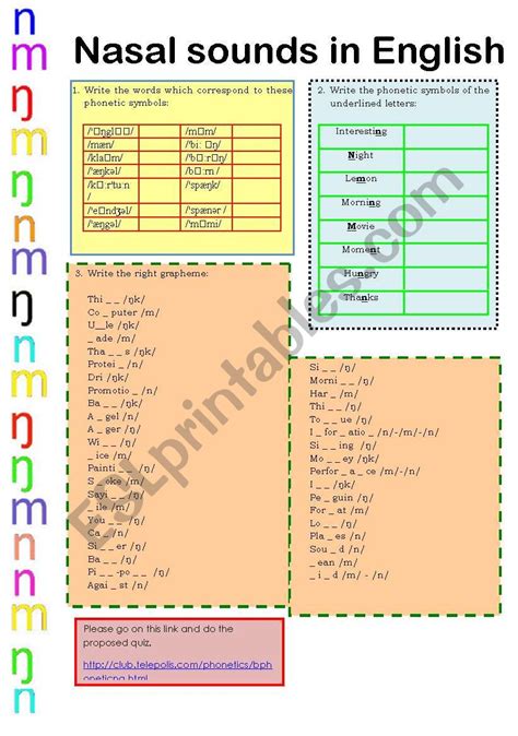 Nasal sounds in English - ESL worksheet by lovinglondon