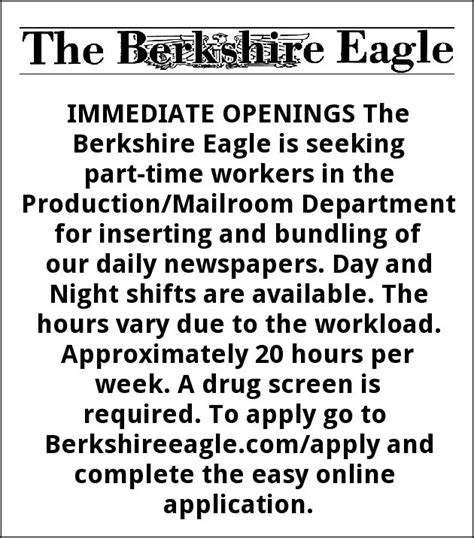 Immediate Openings, The Berkshire Eagle