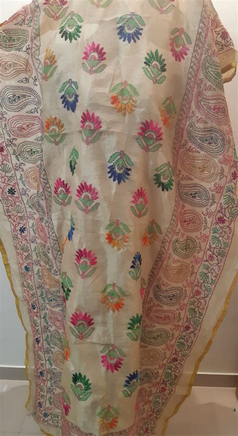 Phulkari Dupatta, with hand embroidery and kalamkari