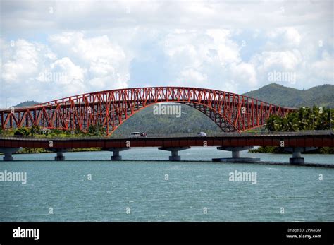 The Philippines, Leyte, Tacloban: San Juanico bridge spans the San ...