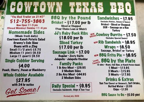 Cowtown Texas BBQ – Menu – Cottonwood Shores – Menutex