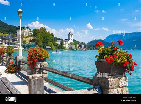 View of St. Wolfgang waterfront with Wolfgangsee lake, Austria Stock Photo - Alamy