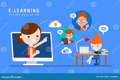 E-learning Online Education Concept Illustration. Online Teacher on ...