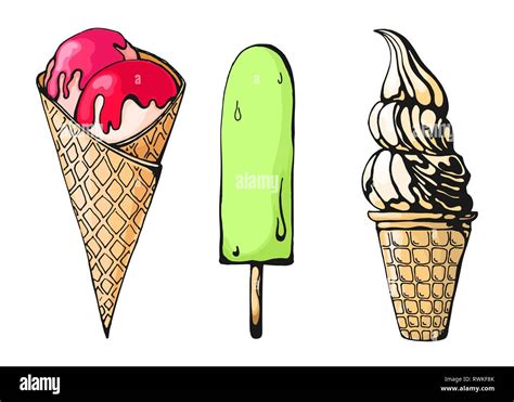 Color sketch of ice cream. A set of different ice cream. Vector Stock ...