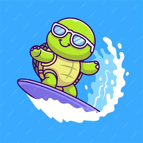 Premium Vector | Cute turtle surfing in sea cartoon vector icon illustration animal sport icon ...