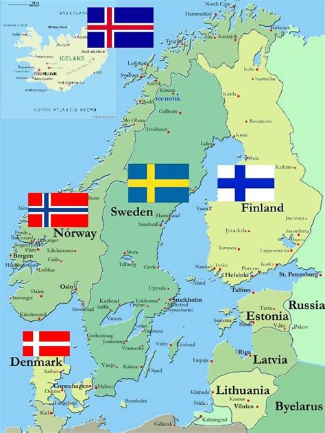 The 5 Scandinavian Countries. Iceland, Norway, Finland, Sweden and ...