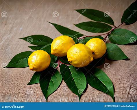 Realistic Lemons Leaves Neutral Palette Warm Lighting. Stock Photo - Image of restaurant ...