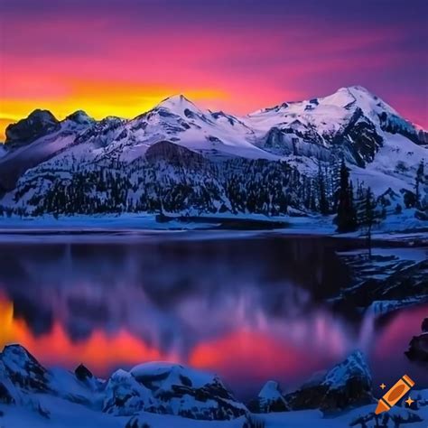 Snowy mountain sunrise