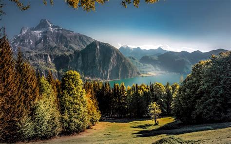 Wallpaper Austria, beautiful nature landscape, lake, mountains, trees ...