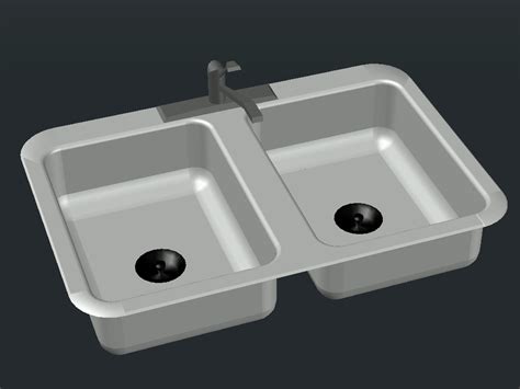 Kitchen sink, double bowl in 3d in AutoCAD | CAD (22.32 KB) | Bibliocad