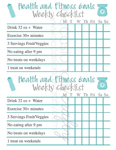 Free Printable: Health and Fitness Goal Checklist | Occasionally Crafty: Free Printable: Health ...