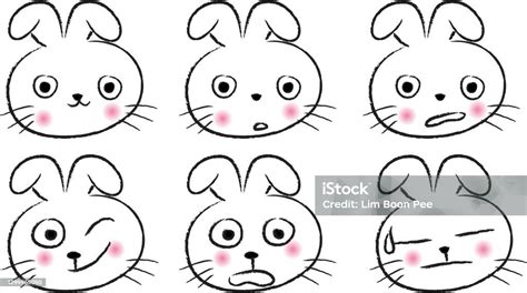 Vector Cartoon Rabbit Emoji Set Stock Illustration - Download Image Now - Animal, Animal Body ...