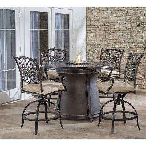 Hanover Traditions 5-Piece Aluminum Bar Height Round Outdoor Fire Pit ...