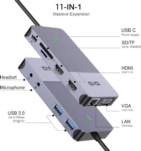 Buy USB Docking Station GIQ USB C hub USB 3.0 to Dual HDMI VGA Adapter ...