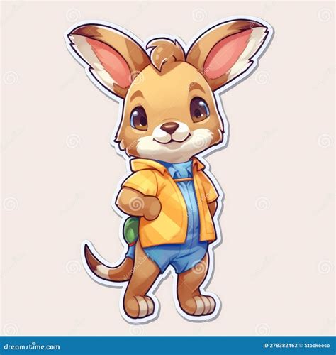 Kangaroo Character Design Sticker in Anime Style Stock Image - Image of ...