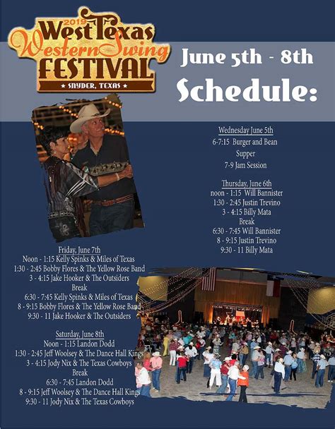 Calendar • 2019 West Texas Western Swing Festival, Snyder Te