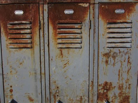 Industrial Metal Storage Lockers Rusted Gray by TheOldTimeJunkShop