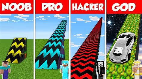 Minecraft Battle: NOOB vs PRO vs HACKER vs GOD: SUPER RAMP SPRINGBOARD BUILD CHALLENGE ...