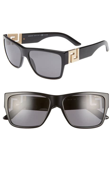 Versace 59mm Polarized Square Sunglasses In Black/ Black Solid | ModeSens