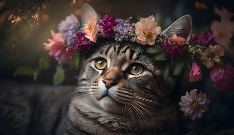 Premium Photo | A cat wearing a flower crown