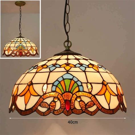 Crown Tiffany Hanging Lamp, Leadglass Stained Glass Shade, Crystal Bead Lamp Shade, Antique ...