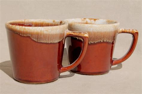 vintage McCoy pottery coffee mugs, brown drip glaze stoneware cups