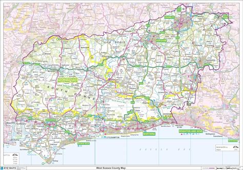 West Sussex County Map - 47" x 33.25" Matte Plastic: Amazon.co.uk ...