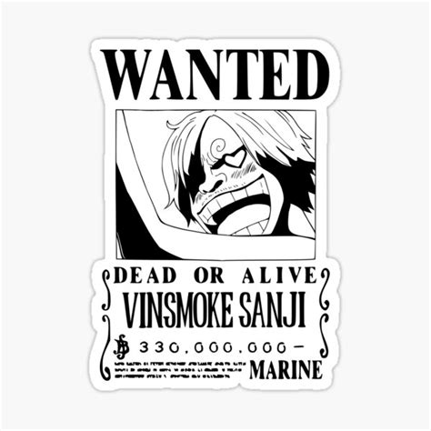 "Sanji Wanted Poster - Black Vector - No Background" Sticker for Sale by InkStop | Redbubble