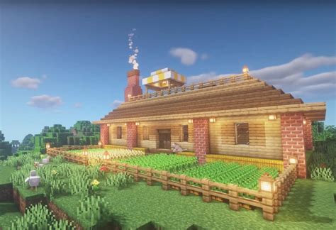 Minecraft Survival Farm House with a field Ideas and Design