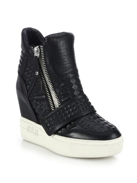 Lyst - Ash Action Embossed Leather Wedge Sneakers in Black