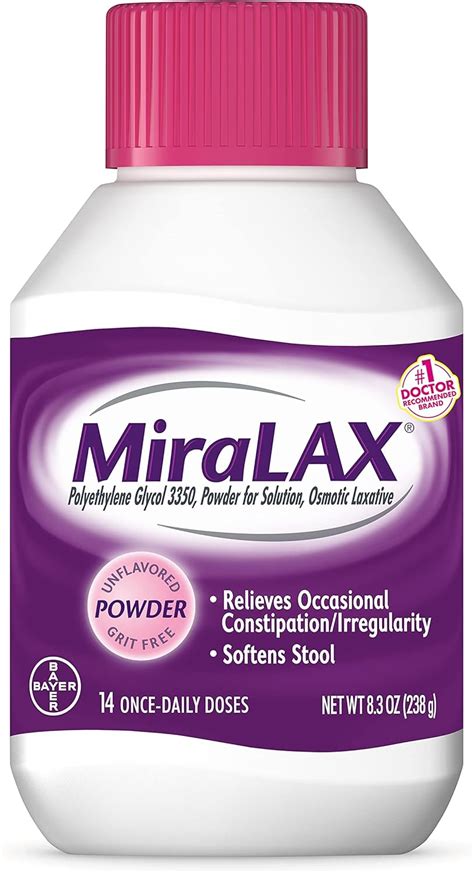 MiraLAX Laxative Powder, Gentle Constipation Relief, PEG 3350, Physician Recommended, No Harsh ...