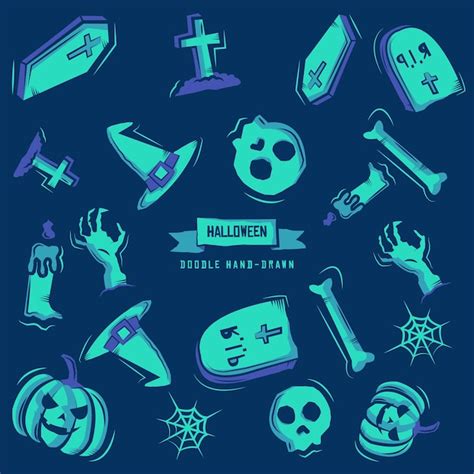 Premium Vector | Doodle pattern halloween with skull, pumpkin and other ...