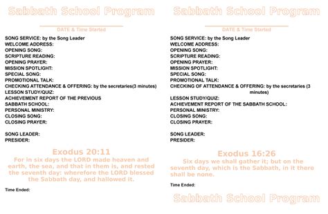 Sabbath School & Divine Service Program - Sabbath School Program