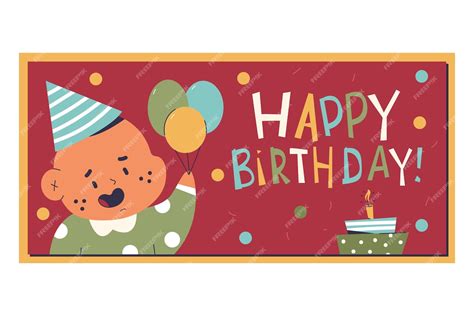 Premium Vector | Happy birthday banner with cute kid balloons and cake ...