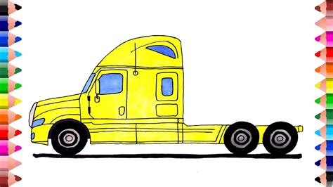 Semi Truck drawing easy - How to draw semi truck - Truck coloring pages ...