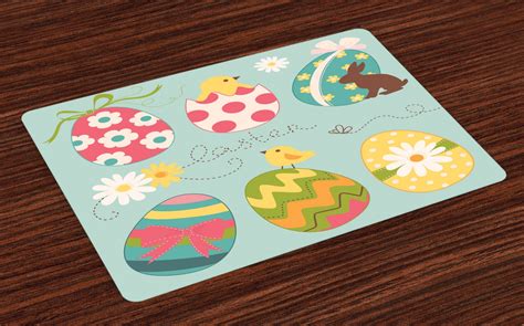 Ambesonne Easter Place Mats Set of 4, Flowers Zigzags Lines, Standard Size, Multicolor - Walmart.com