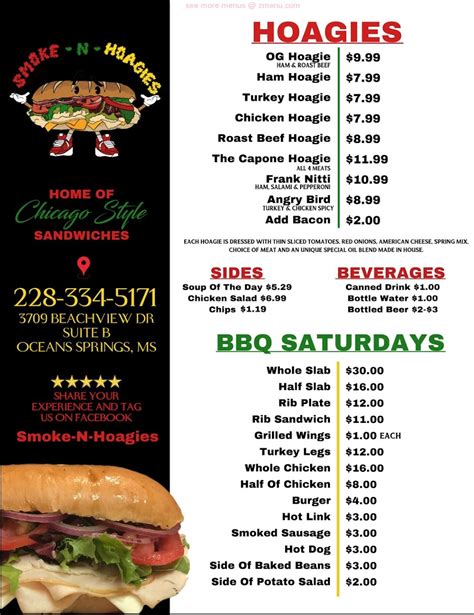 Menu at Smoke-N-Hoagies BBQ, Ocean Springs