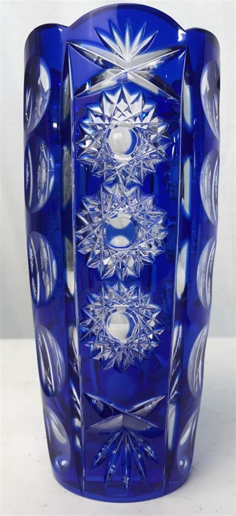 Sold Price: Cobalt Blue Cut-To-Clear Crystal Art Glass Vase - October 3, 0119 10:00 AM EDT