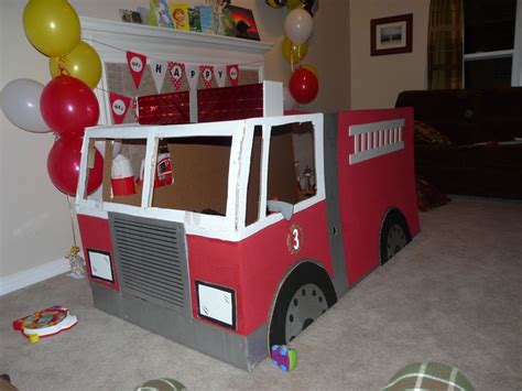 A Day in the Life: Cardboard Fire Truck | Fire truck craft, Firetruck birthday, Truck crafts