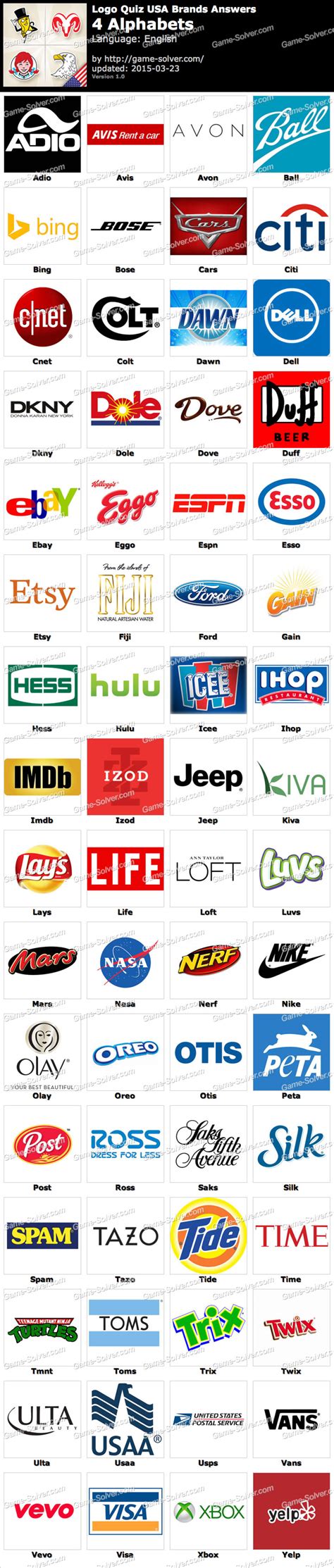 Logo Quiz USA Brands 4 Alphabets • Game Solver