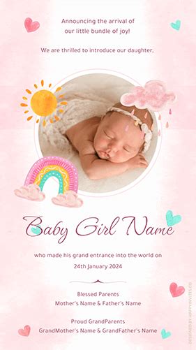 Baby Girl Birth Announcement Card Online - Happy Invites