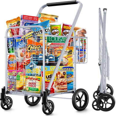 Shopping Cart, Jumbo Double Basket Grocery Cart 330 lbs Capacity ...